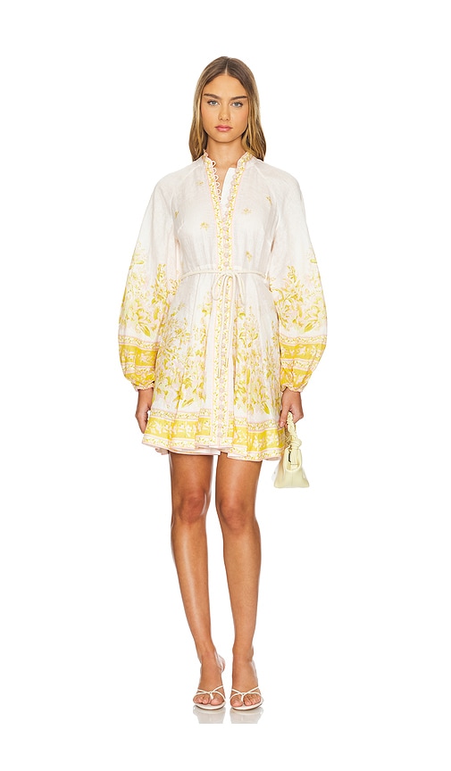Zimmermann Golden Buttoned Mini Dress in Pink & Gold Floral