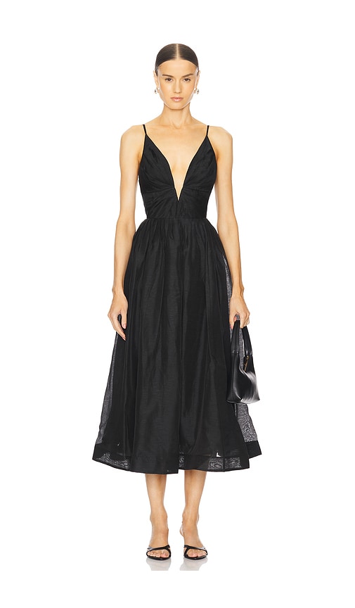 Zimmermann Illustration V Neck Midi Dress in Black