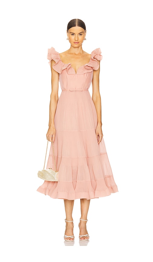 Zimmermann Pleated Fill Midi Dress in Lipstick