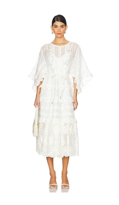 Zimmermann Acacia Embroidered Midi Dress in Ivory