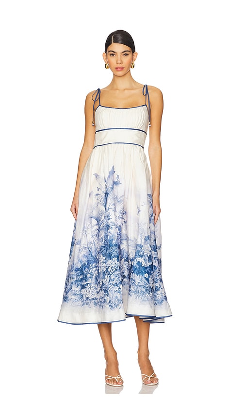 【Zimmermann】WYLIE PICNIC DRESS ピクニック リネン ミディ Zimmermann Wylie Picnic Dress in Blue Palm | REVOLVE