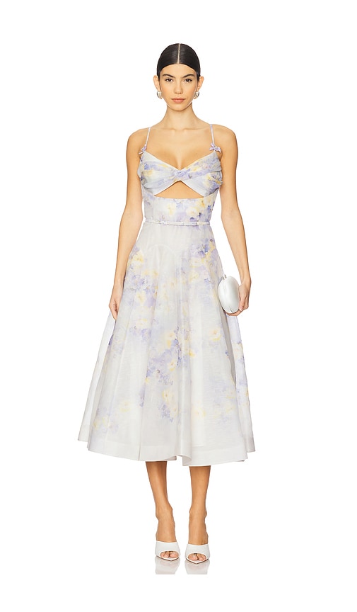 Zimmermann Crush Twist Front Midi Dress in Lilac Floral