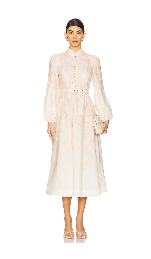 【Zimmermann】Crush one-sleeve floral-print midi dress ZIMMERMANN Crush one-sleeve floral-print linen and silk