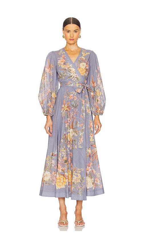 Zimmermann Tallow Wrap Midi Dress in Teal Multi Floral