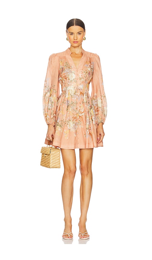 Zimmermann Tallow Plunge Mini Dress in Pink Multi Floral