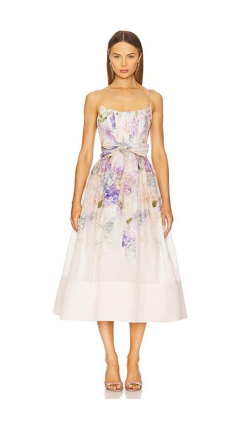 【Zimmermann】DAWNING CORSET DRESS コルセット ミディドレス Zimmermann Dawning Corset Dress in Multi Hydrangea | REVOLVE