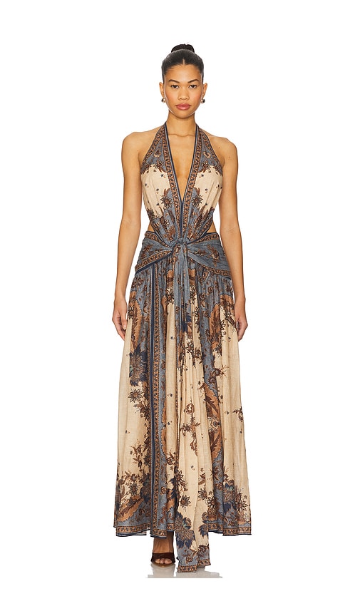 【関税込み】ZIMMERMANN Acension Plunge' dress Ascension Plunge Halter Maxi Blue/Cream Indienne Floral