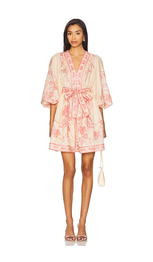 Zimmermann Lucky Plunge Mini Dress in Cream & Pink Floral