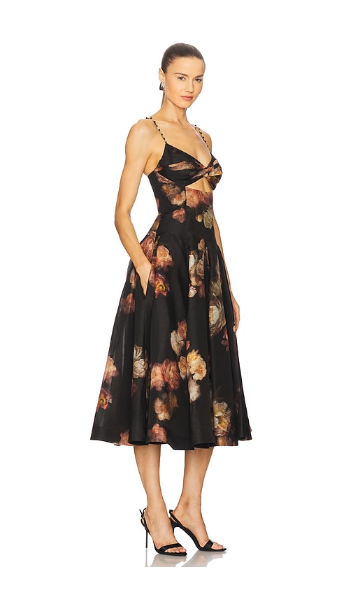 Zimmermann Hypnotic Embellished Belted Cutout Linen And Silk-blend Midi Dress In Black