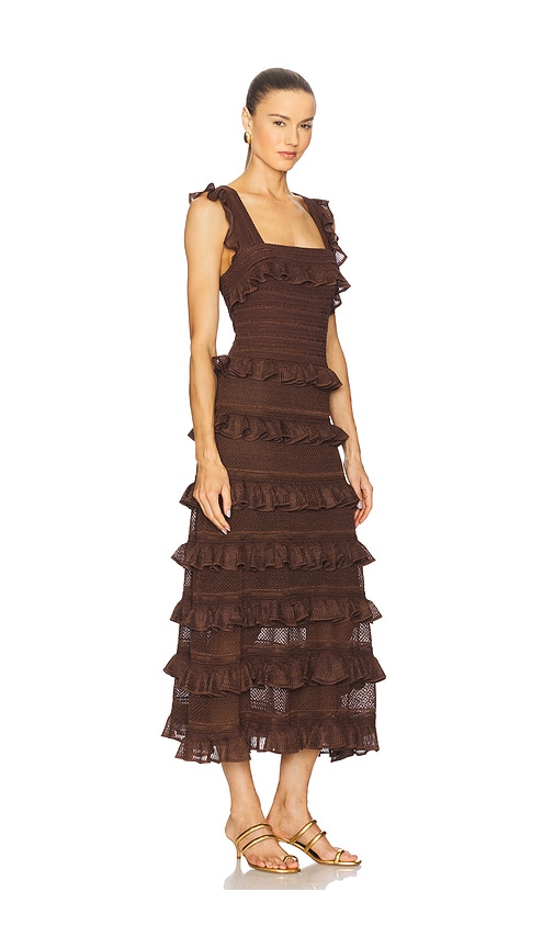 Zimmermann Lace Frill Midi Dress Metallic Chocolate In Brown