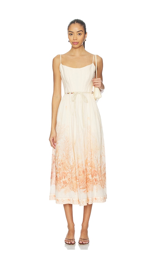 Zimmermann Wanderlust Corset Midi Dress in Coral Toile | REVOLVE