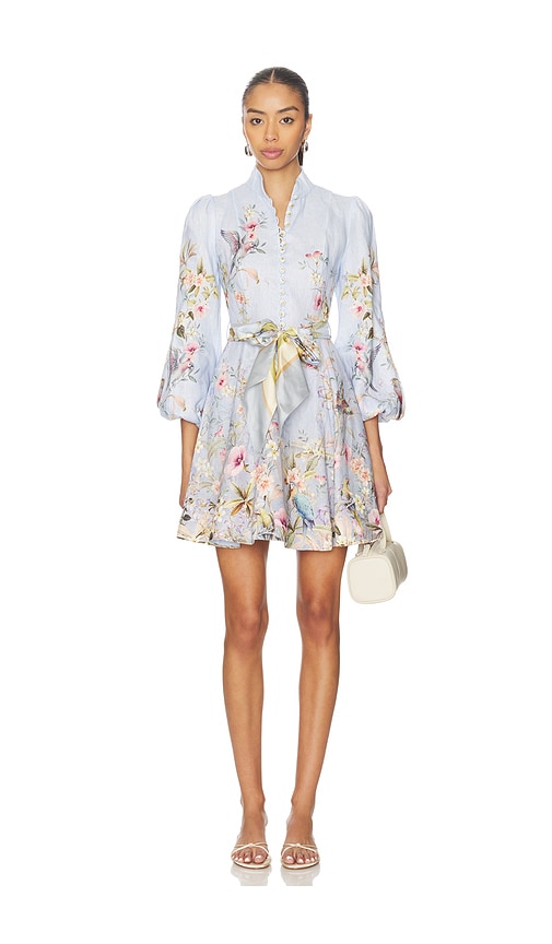 Zimmermann Rebellion Button Mini Dress in Blue Aviary
