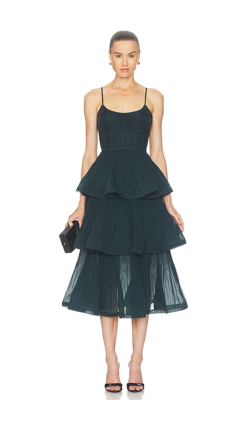 zimmermann pleated midi dress green Tiered in Bottle custom_Gold