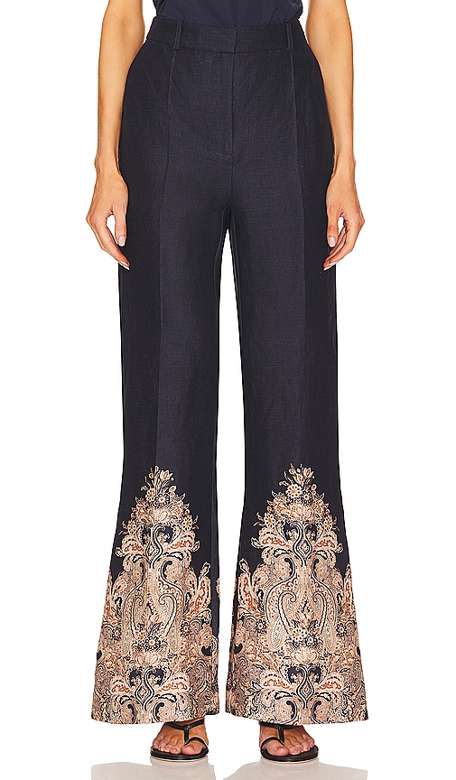 Zimmermann Natura Flare Pant in Navy Paisley