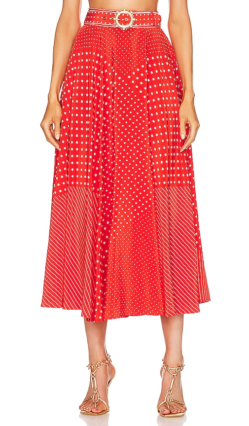 スカート ZIMMERMANN Women Skirts 2323DR251RED Red Zimmermann - Lyre Yoke Red Palm Midi Skirt | Mitchell Stores