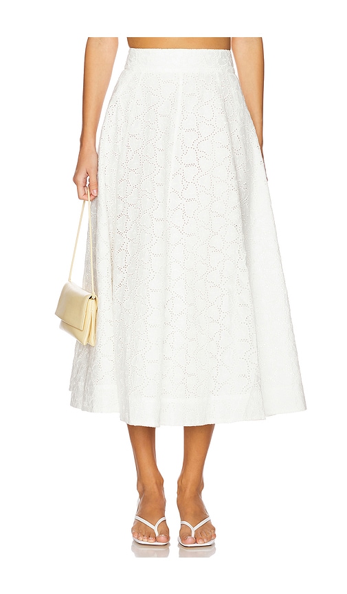 Zimmermann Crush Embroidered Midi Skirt in Ivory