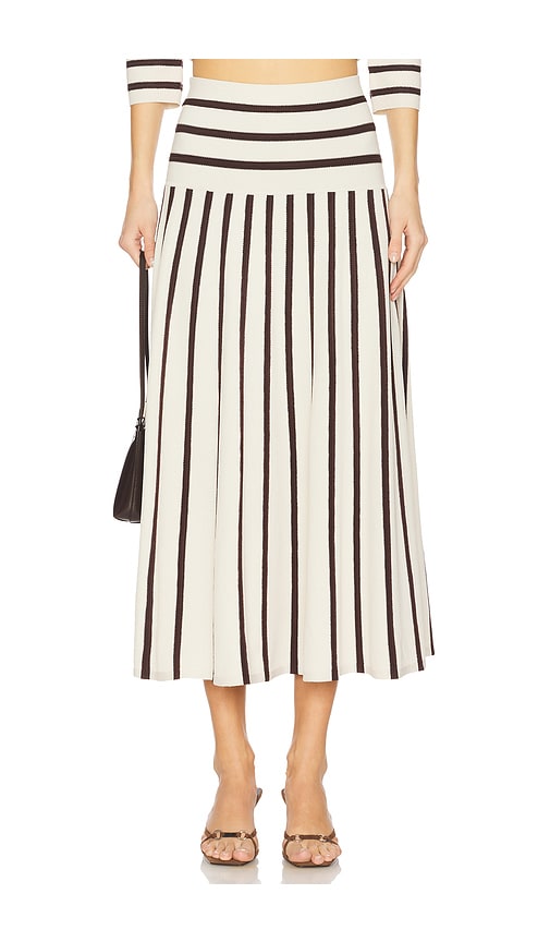 Zimmermann Illuminate Stripe Midi Skirt in Cream & Chocolate