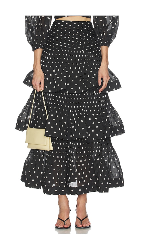 ZIMMERMANN スカート Zimmermann Pleated Tiered Skirt in Black Dot | REVOLVE