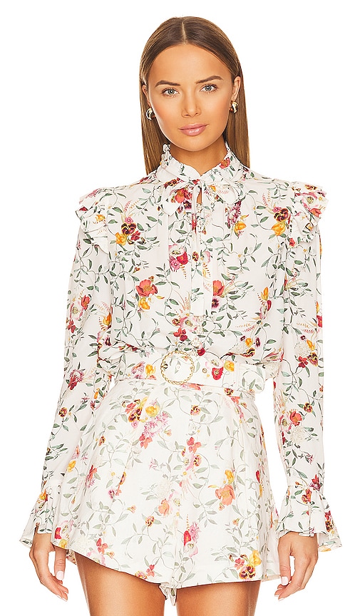 Zimmermann Frill Blouse in Vine Ivory Print