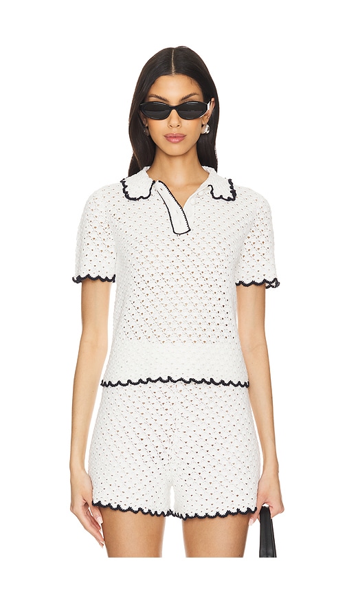 Zimmermann Halliday Scallop Polo in Black & Ivory