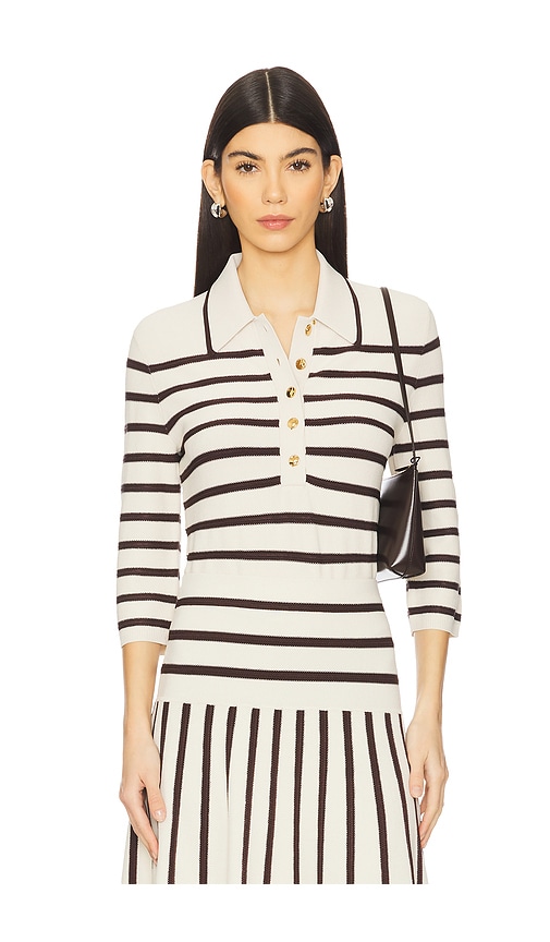 Zimmermann Illuminate Stripe Polo in Cream & Chocolate