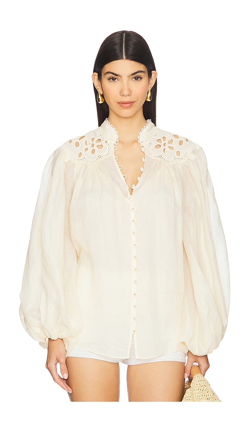 Zimmermann Coco Embroidered Blouse in Cream