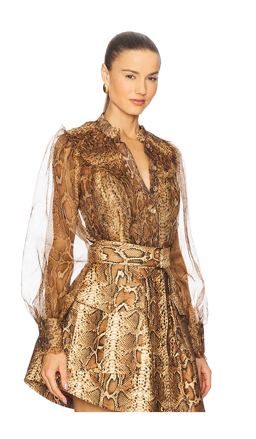 Zimmermann Hypnotic Smocked Long-sleeved Blouse In Brown