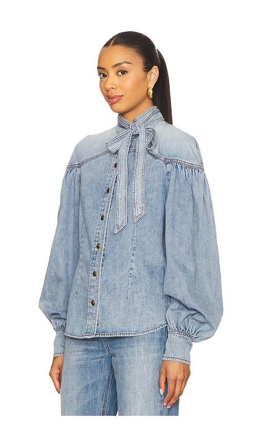 Zimmermann Cotton Denim Shirt With Mandarin Collar In Blue