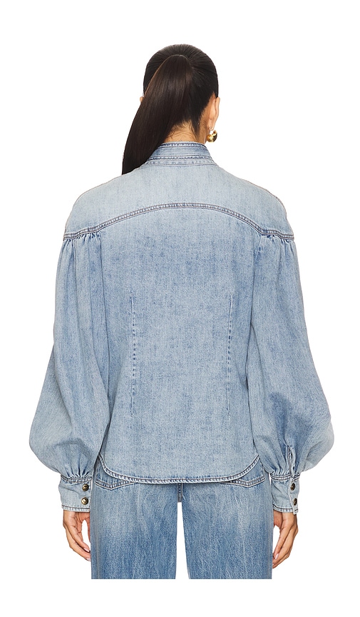  Zimmermann Bluse Aus Denim Mit Bindeverschluss Am Hals In Blue. Größe 1/s. Also In 0/xs. 