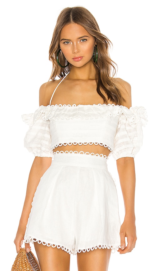 ALLOCS white top Off Shoulder Hook And Eye Crop Top (Color : Khaki