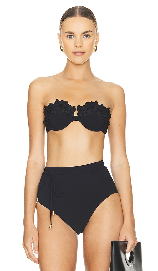 Zimmermann Halliday Embroidery Bikini Top in Noir
