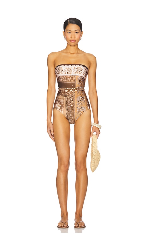 Zimmermann Lucky Bandeau One Piece Swimsuit in Chocolate
