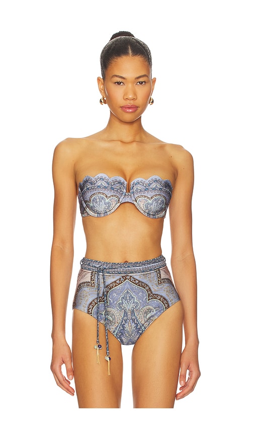 Zimmermann Wanderlust Scallop Balconette Bikini Top in Tapestry Blue Multi