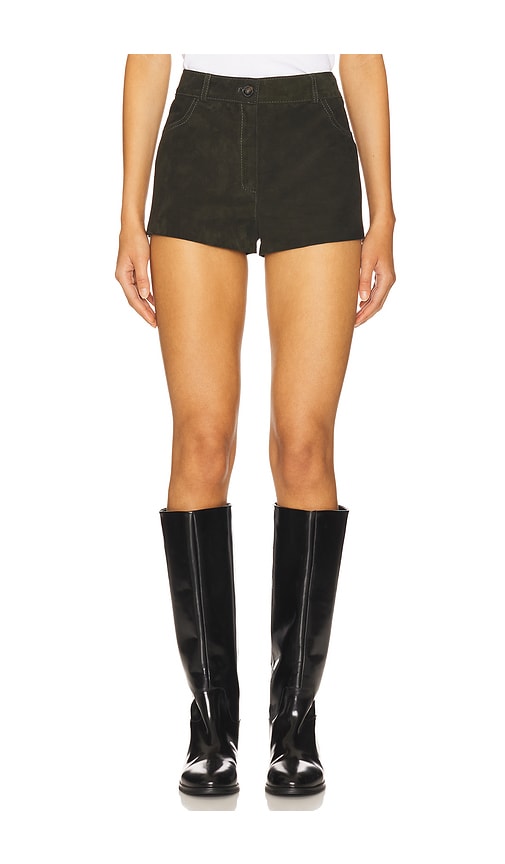 x REVOLVE Suede Waistband Shorts in Olive. - size S (also in L, M, XS)