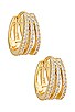 view 1 of 2 Pave Triple Row Huggie Earring in Gold