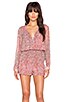 view 1 of 5 Button Front V Neck Romper in Cedar Rose Combo