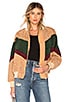 Colorblock Teddy Faux Fur Jacket In Beige & Forest, view 1, click to view large image.
