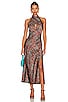 view 1 of 3 Aline Cross Over Halter Midi Dress with Side Gather in Water Snake Print