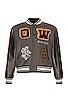 view 1 of 5 Leather Varsity Jacket in Grey & Multi