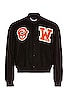 view 1 of 3 OW Patch Varsity Jacket in Black & Orange