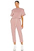 Clarisse French Terry Shoulder Pleat Jumpsuit, view 1 of 3, click to view large image.