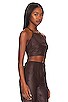 view 3 of 6 Sara Embroidered Faux Leather Top in Chocolate Brown