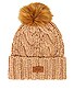 view 3 of 3 Knit Cable Beanie With Faux Fur Pom in Camel