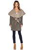 view 2 of 4 Leather Trim Drape Front Coat in Heather Taupe & Truffle