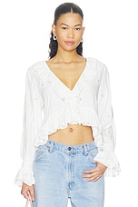 Skye Lace Applique V Neck Ruffle Cropped Blouse - thumbnail 4