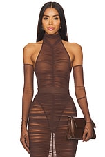 Ruched Mesh Bodysuit With Gloves
