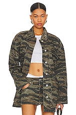 Product image of Alexander Wang Camo Cinch Waist Denim Jacket. Click to view full details