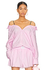 Product image of Alexander Wang Off Shoulder Boyfriend Shirt W/ Charm Bra Strap. Click to view full details