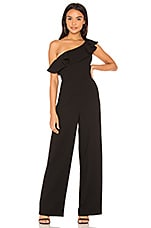 bcbg one shoulder ruffle jumpsuit