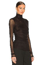 Cinq a Sept Shirred Mesh Turtleneck in Black | REVOLVE